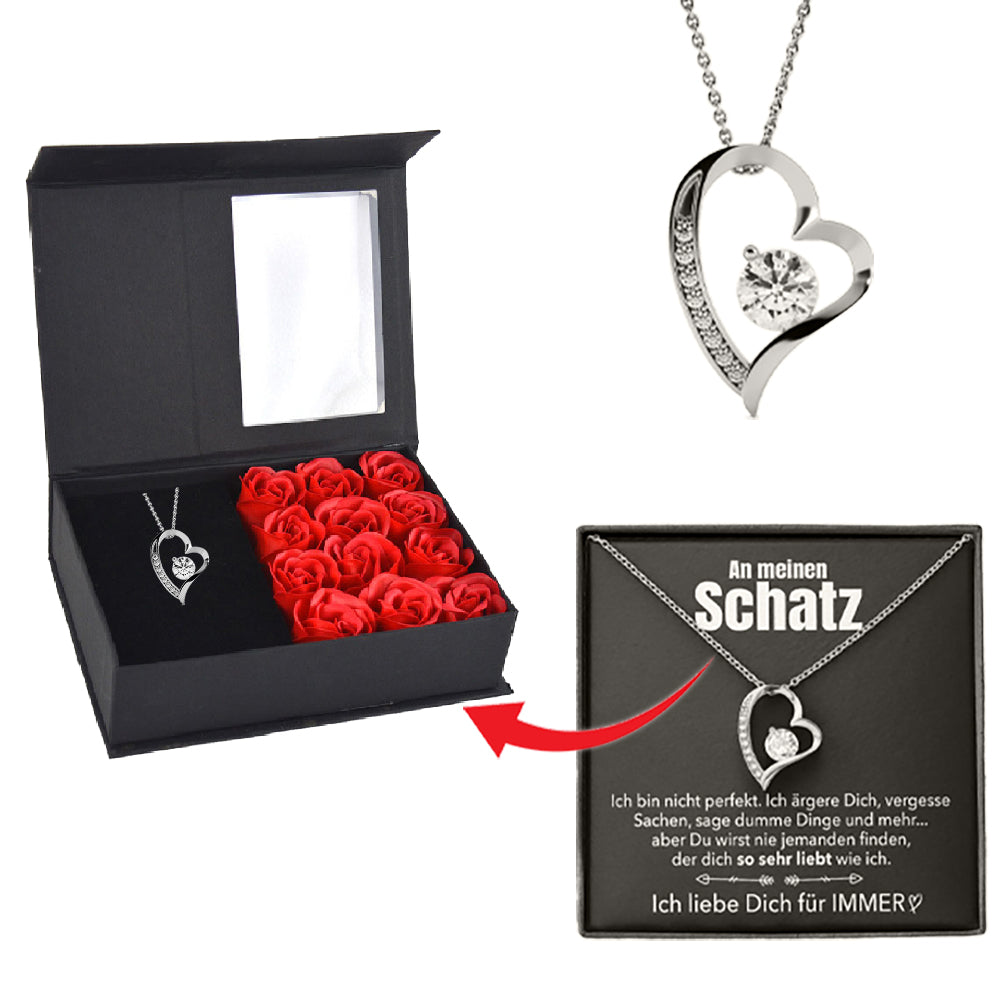 Rosenbox mit Notiz - Weißgold Ausführung Herz Halskette - An meinen Schatz