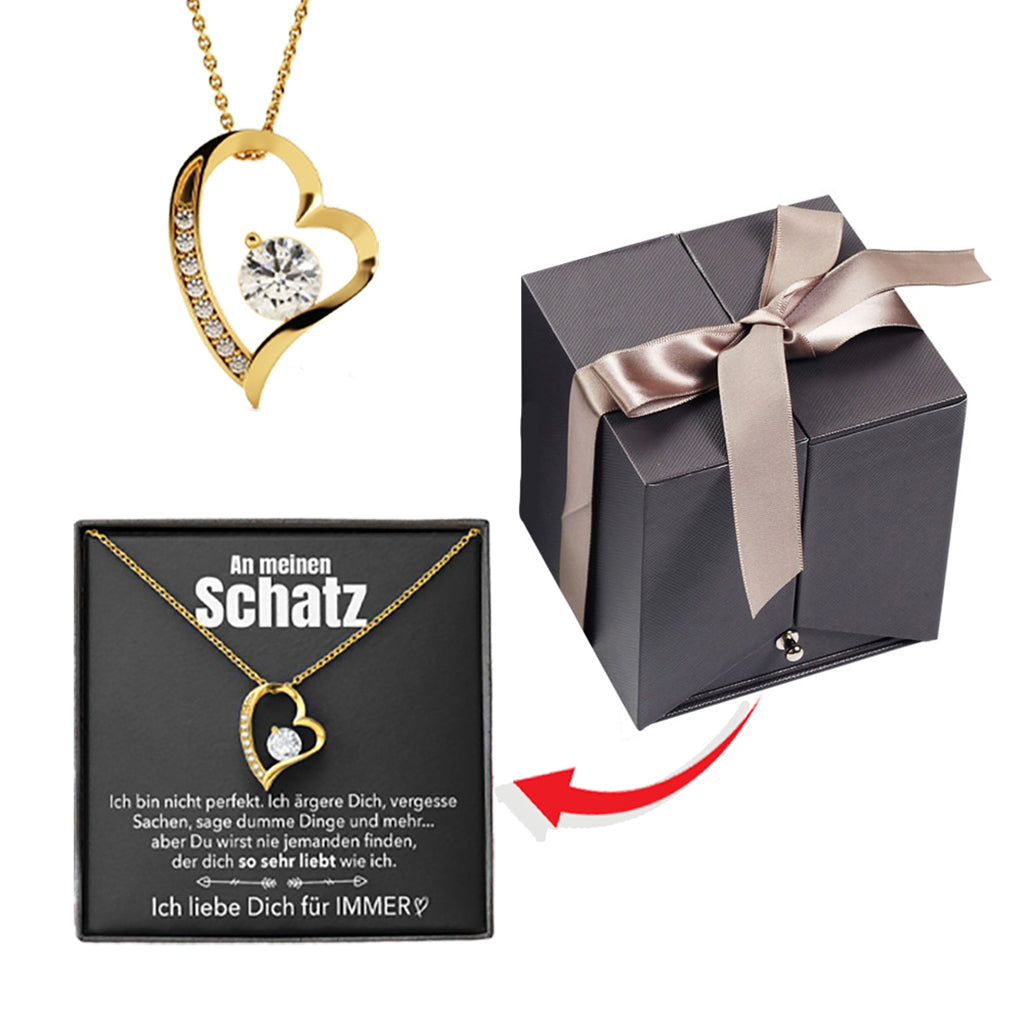 Rosenbox - Weißgold Ausführung Herz Halskette - An meinen Schatz