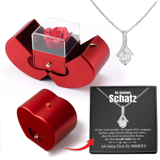 14k Weißgold Ausführung Stil-Halskette - Mit echter Rose - An meinen Schatz