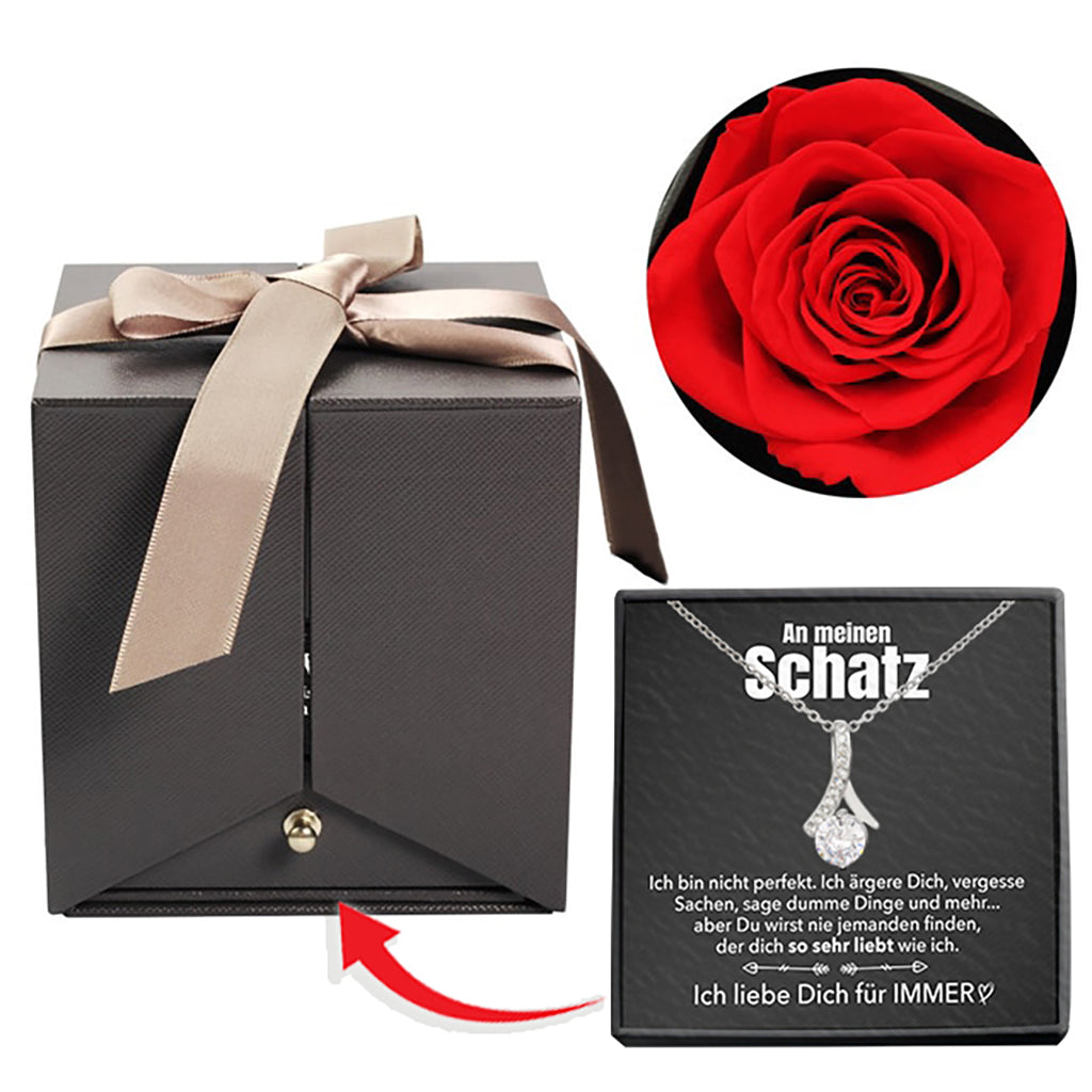 Rosenbox - Weißgold Ausführung Stil-Halskette - An meinen Schatz