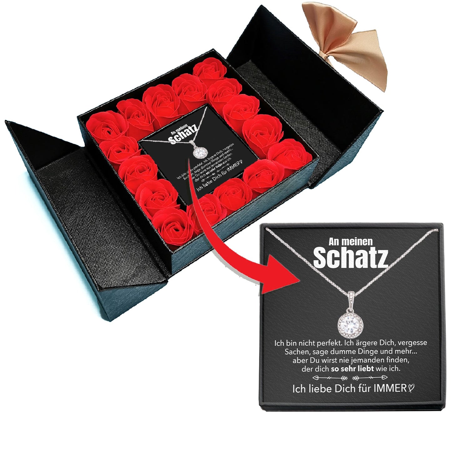 Aufklappbare Rosenbox - Weißgold Ausführung Kreis Halskette - An meinen Schatz