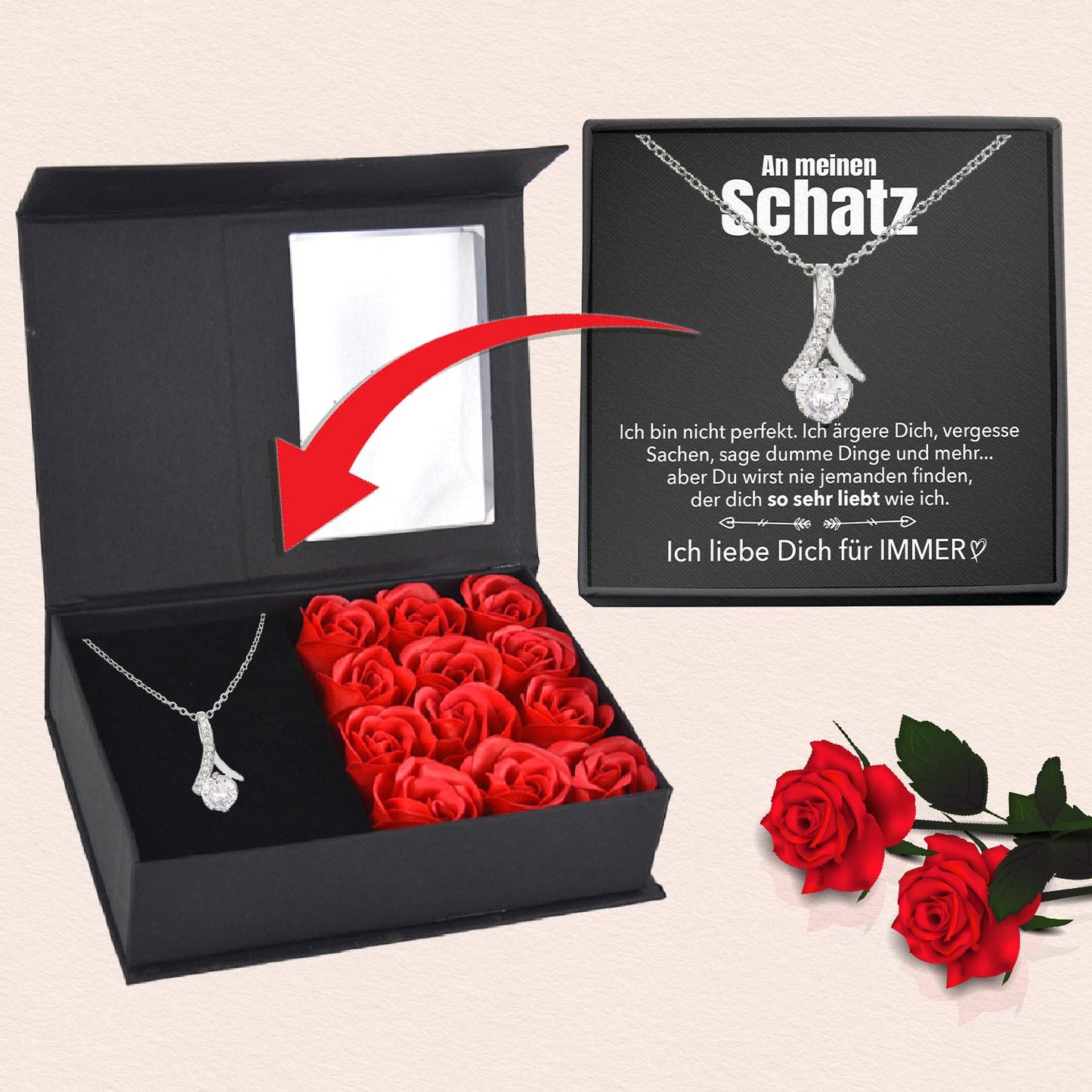 Rosenbox mit Notiz - Weißgold Ausführung Stil-Halskette - An meinen Schatz