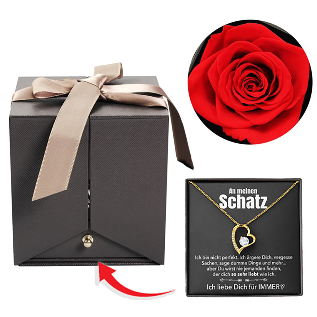 Rosenbox - Weißgold Ausführung Herz Halskette - An meinen Schatz