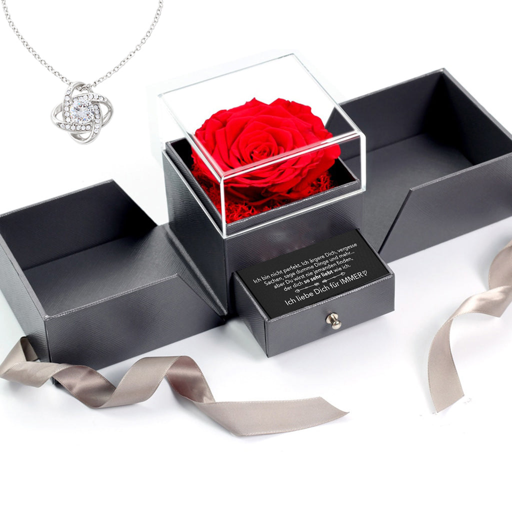 Rosenbox - Weißgold Ausführung Liebesknoten Halskette - An meinen Schatz