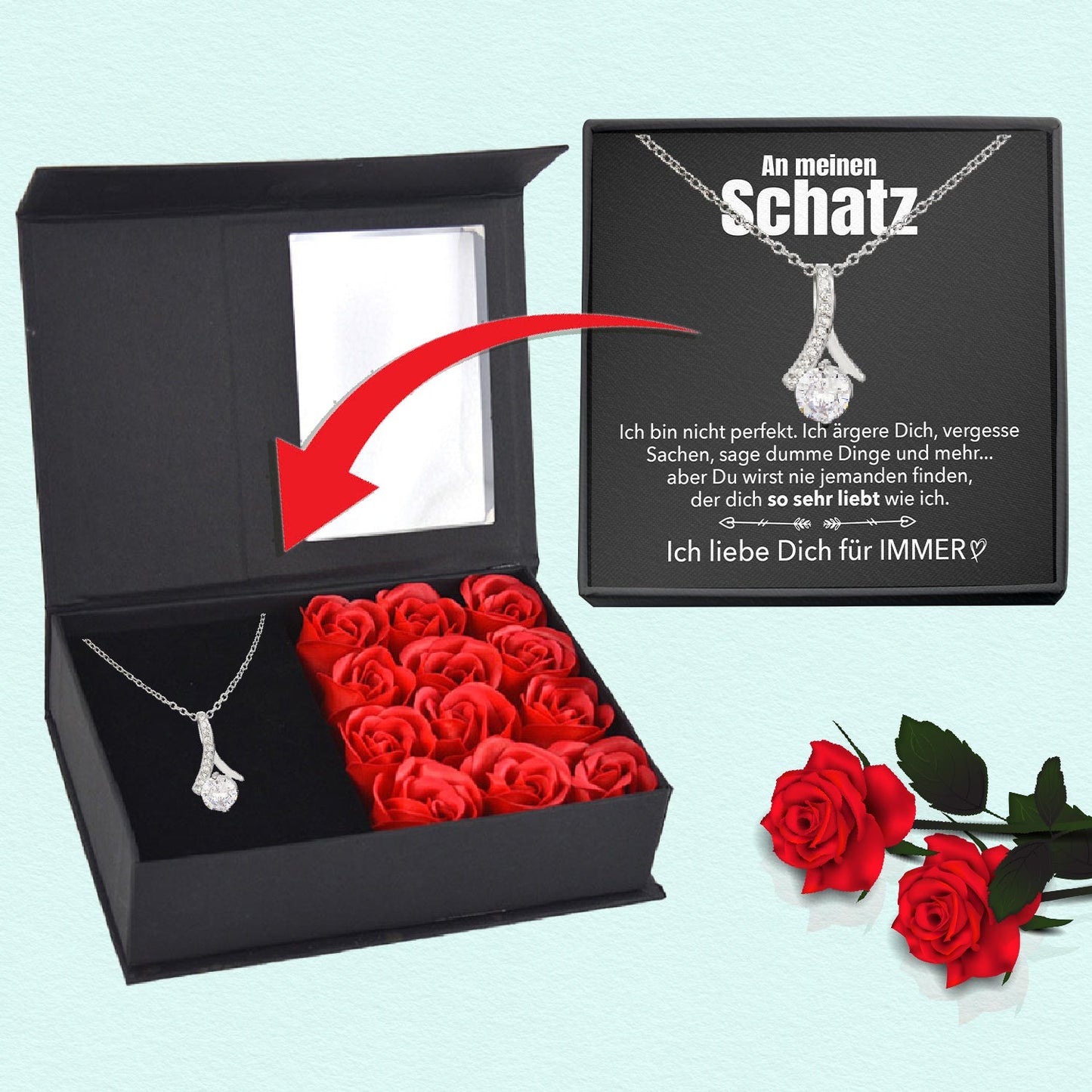 Rosenbox mit Notiz - Weißgold Ausführung Stil-Halskette - An meinen Schatz