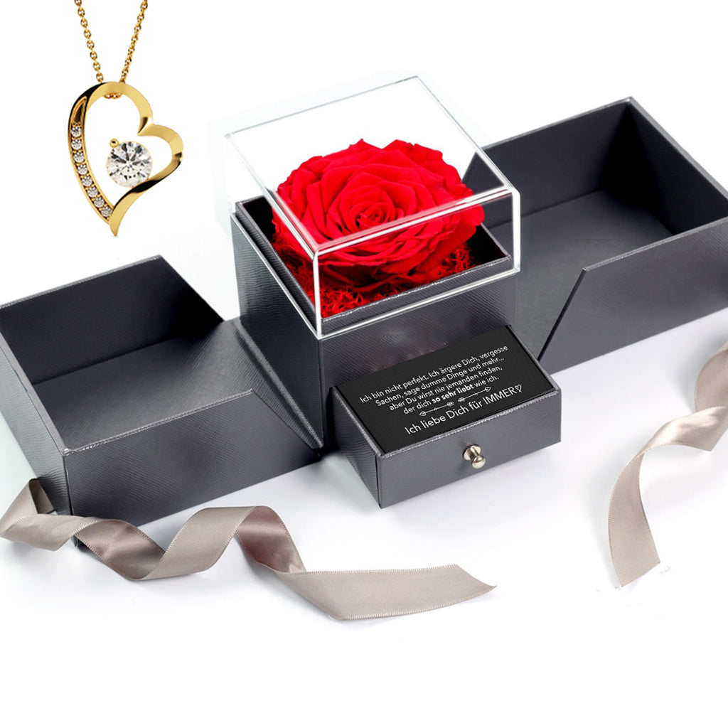 Rosenbox - Weißgold Ausführung Herz Halskette - An meinen Schatz