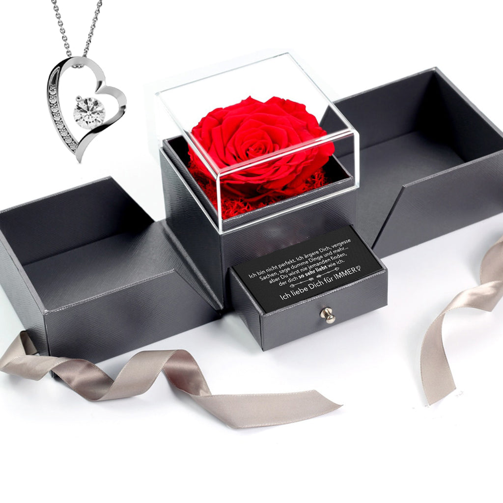 Rosenbox - Weißgold Ausführung Herz Halskette - An meinen Schatz