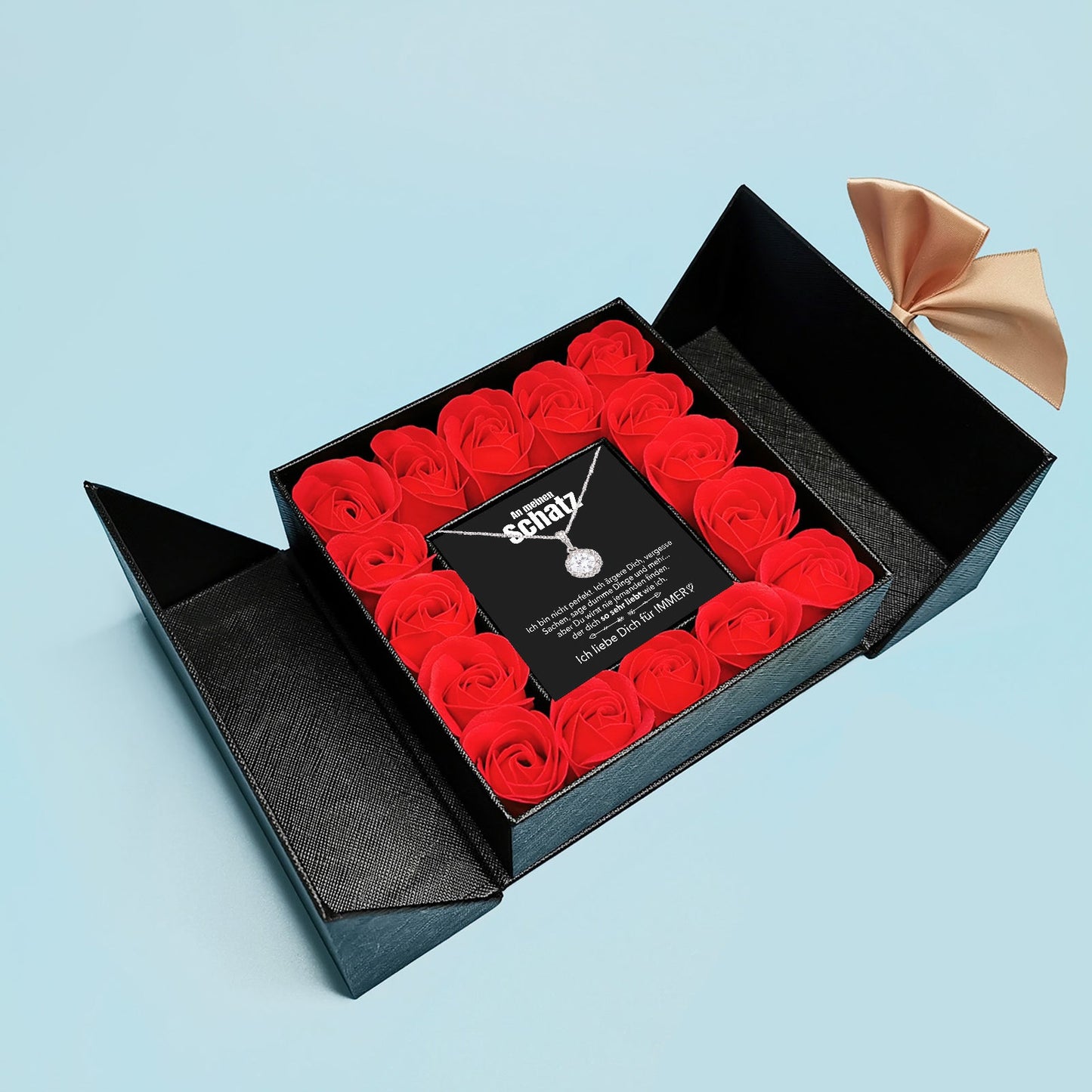 Aufklappbare Rosenbox - Weißgold Ausführung Kreis Halskette - An meinen Schatz