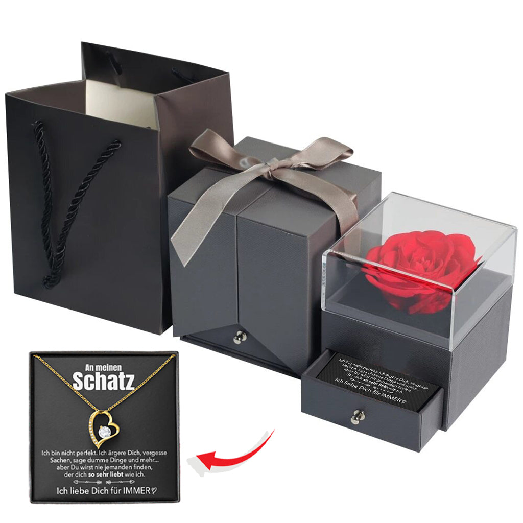 Rosenbox - Weißgold Ausführung Herz Halskette - An meinen Schatz