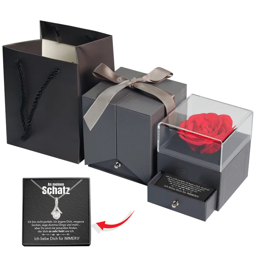 Rosenbox - Weißgold Ausführung Stil-Halskette - An meinen Schatz
