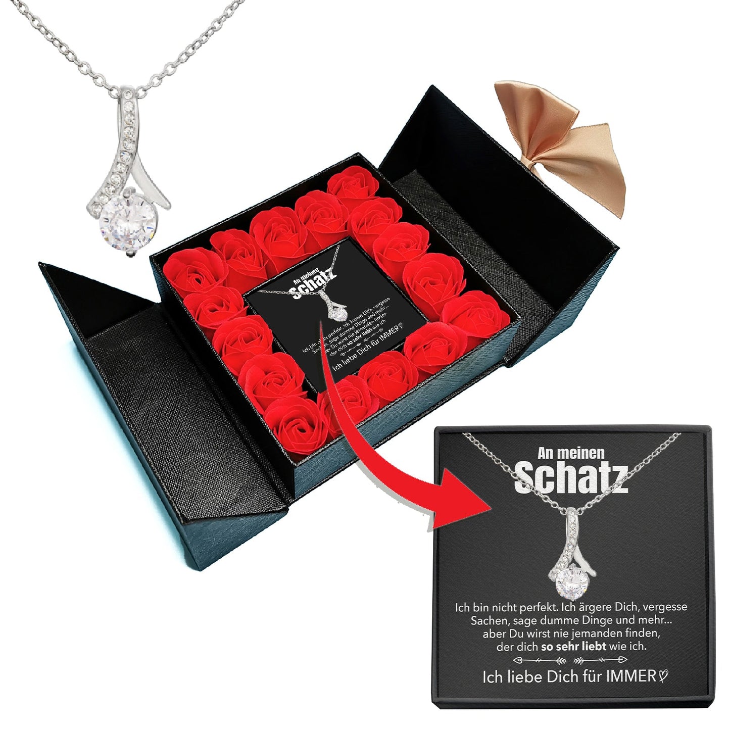 Aufklappbare Rosenbox Weißgold Ausführung Stil-Halskette - An meinen Schatz