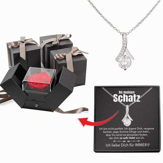 Rosenbox - Weißgold Ausführung Stil-Halskette - An meinen Schatz