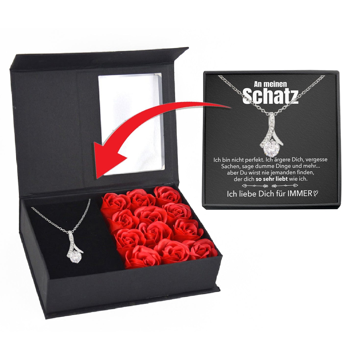 Rosenbox mit Notiz - Weißgold Ausführung Stil-Halskette - An meinen Schatz