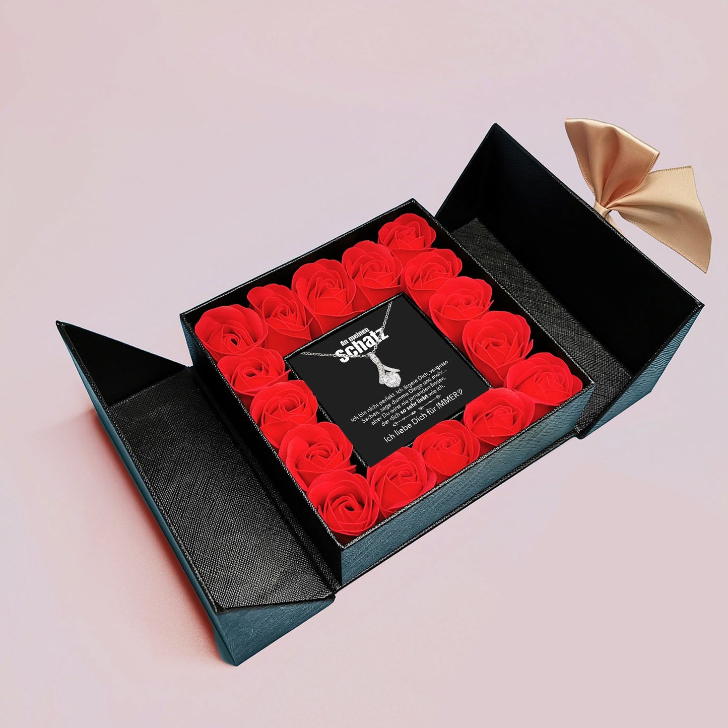 Aufklappbare Rosenbox Weißgold Ausführung Stil-Halskette - An meinen Schatz