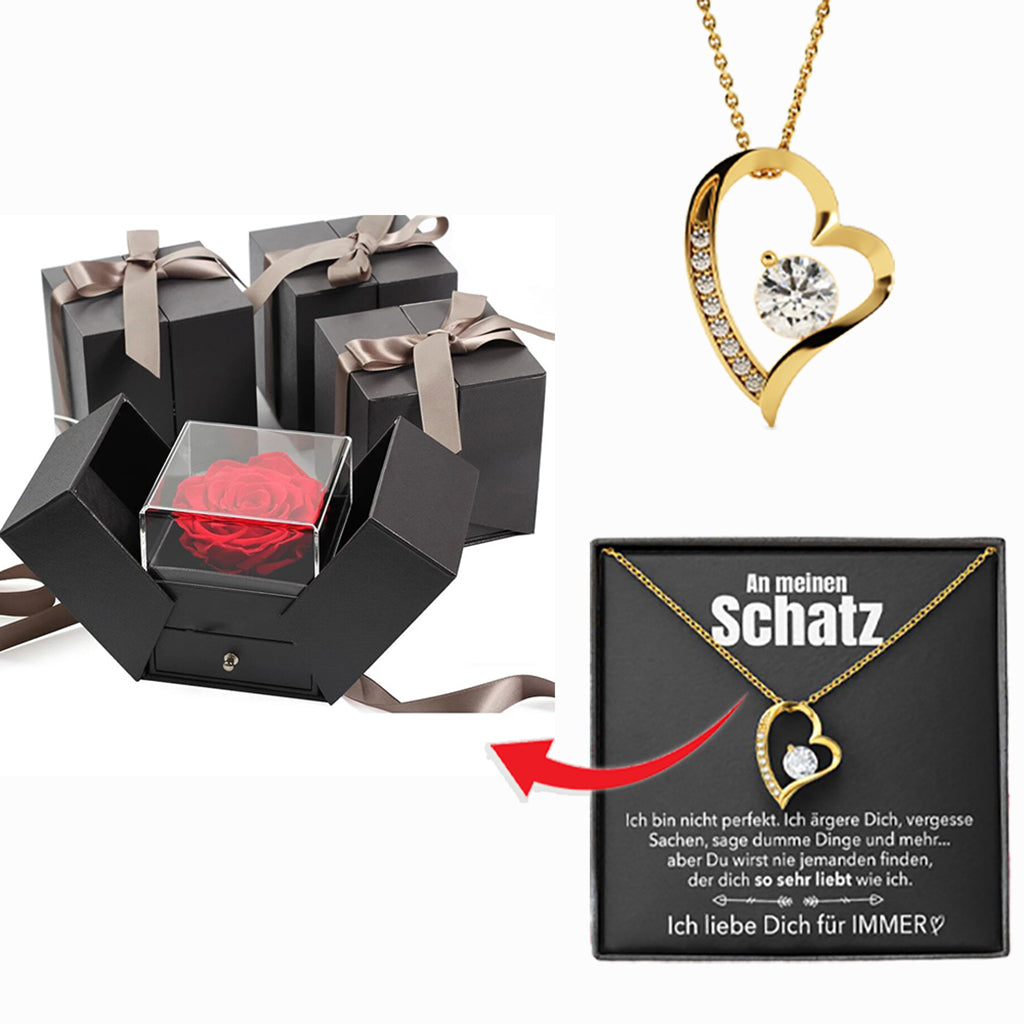 Rosenbox - Weißgold Ausführung Herz Halskette - An meinen Schatz