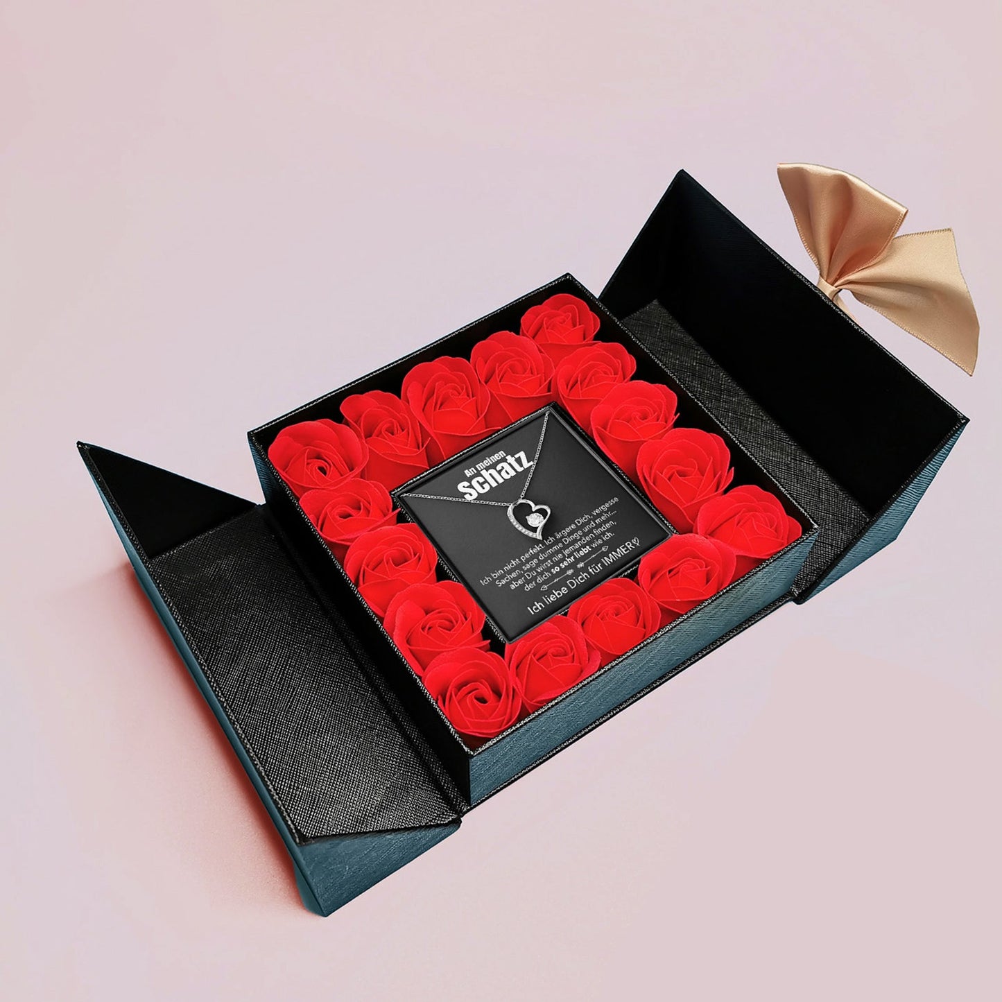 Aufklappbare Rosenbox - Weißgold Ausführung Herz Halskette - An meinen Schatz