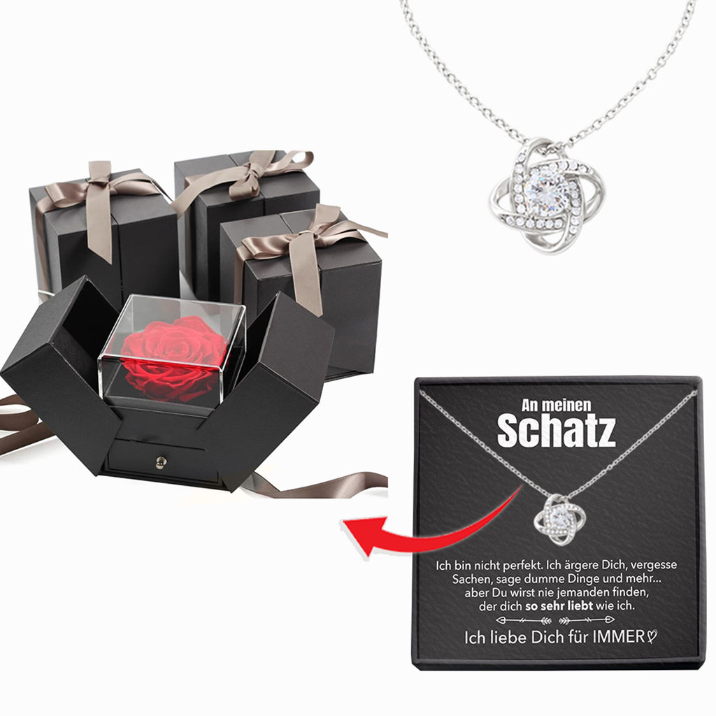 Rosenbox - Weißgold Ausführung Liebesknoten Halskette - An meinen Schatz