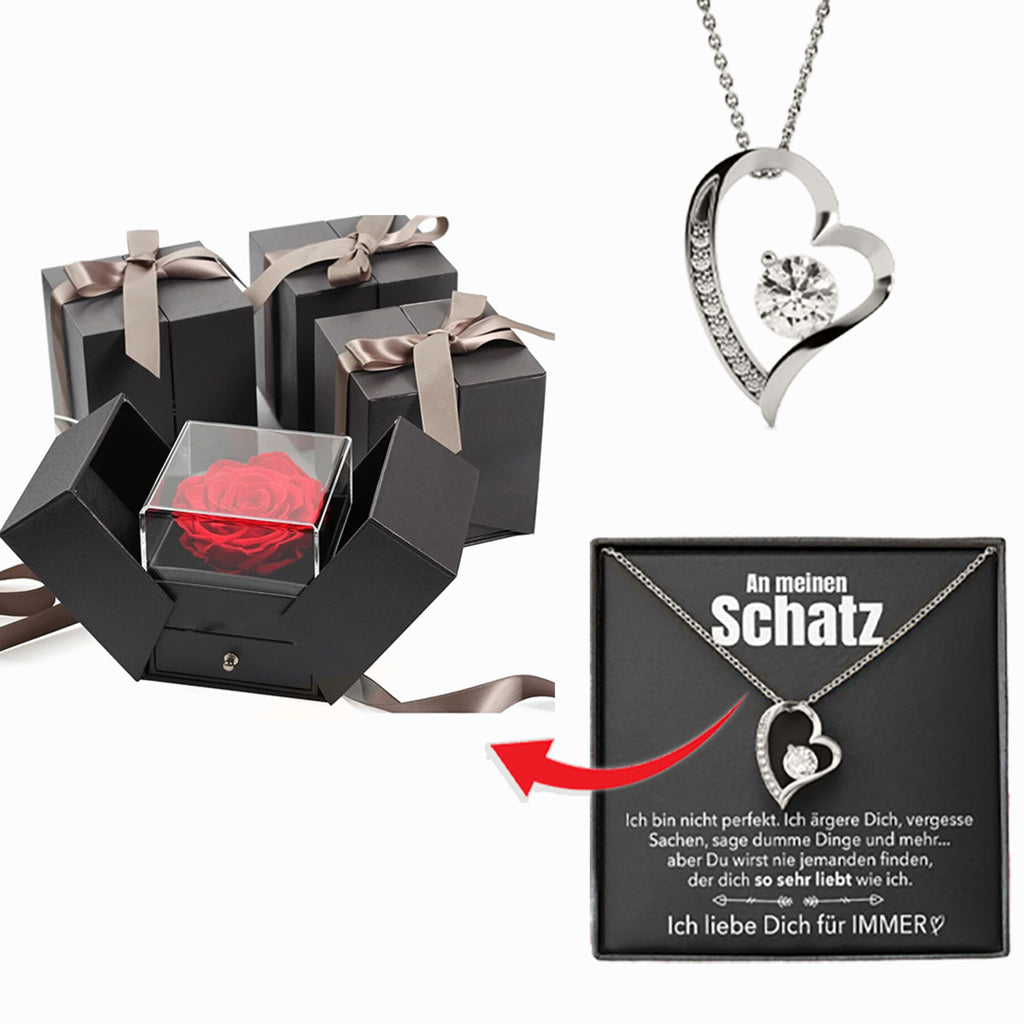 Rosenbox - Weißgold Ausführung Herz Halskette - An meinen Schatz