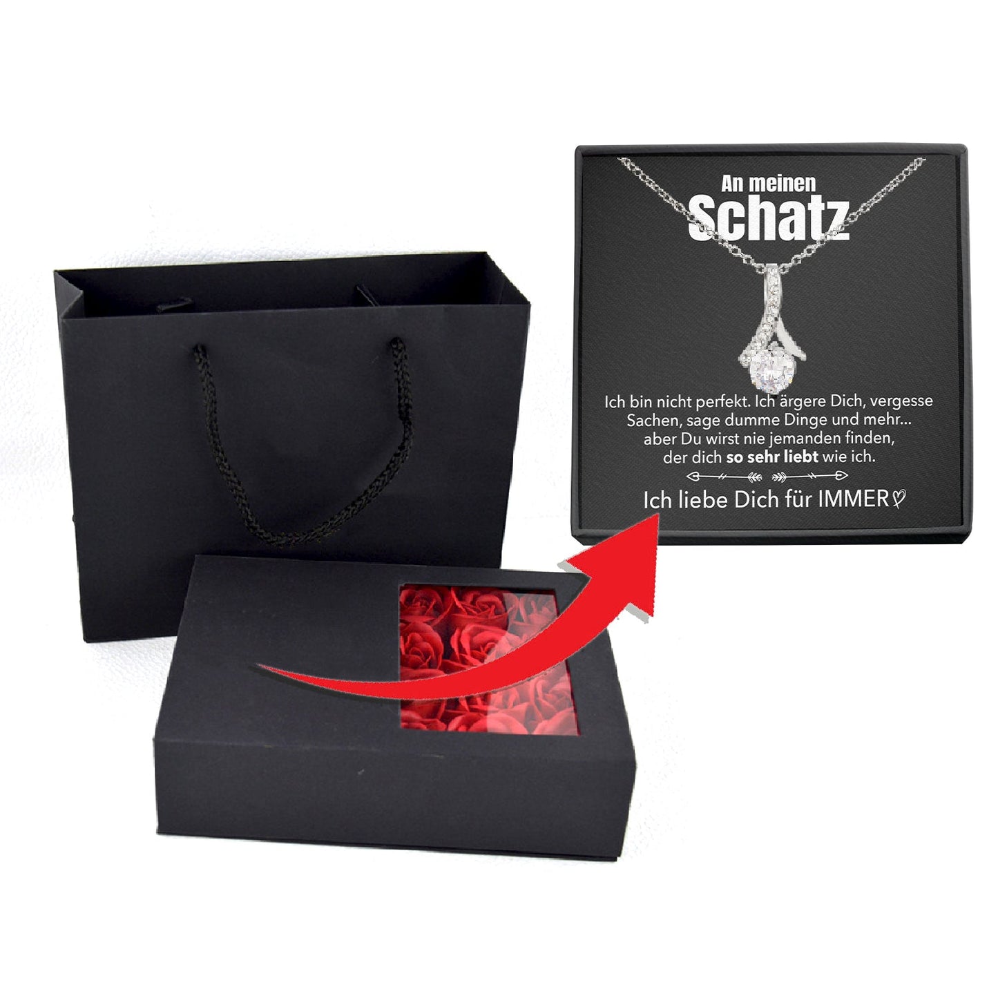 Rosenbox mit Notiz - Weißgold Ausführung Stil-Halskette - An meinen Schatz