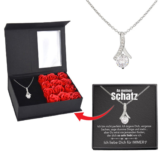 Rosenbox mit Notiz - Weißgold Ausführung Stil-Halskette - An meinen Schatz