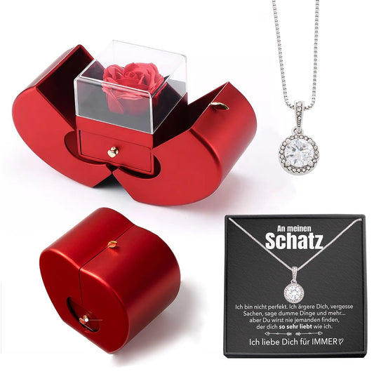 14k Weißgold Ausführung Kreis Halskette - Mit echter Rose - An meinen Schatz
