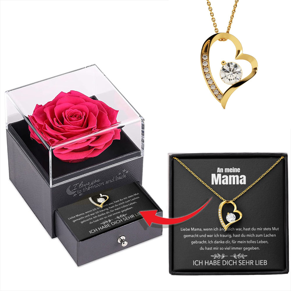 An meine Mama - Rosenbox - Weißgold Ausführung Herz Halskette