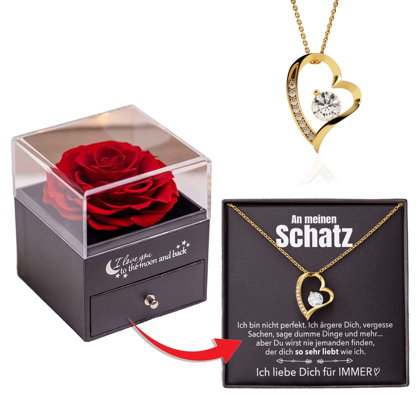 Rosenbox - Weißgold Ausführung Herz Halskette - An meinen Schatz