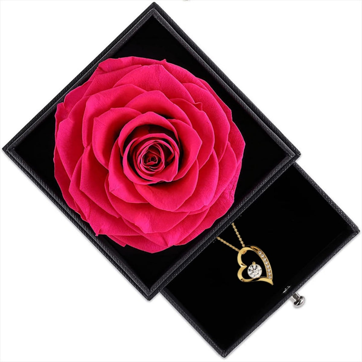 An meine Mama - Rosenbox + GRATIS Ohrringe - Weißgold Ausführung Herz Halskette