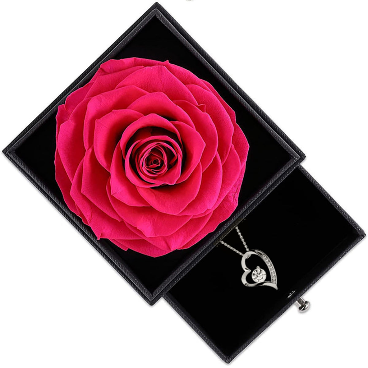 An meine Mama - Rosenbox + GRATIS Ohrringe - Weißgold Ausführung Herz Halskette