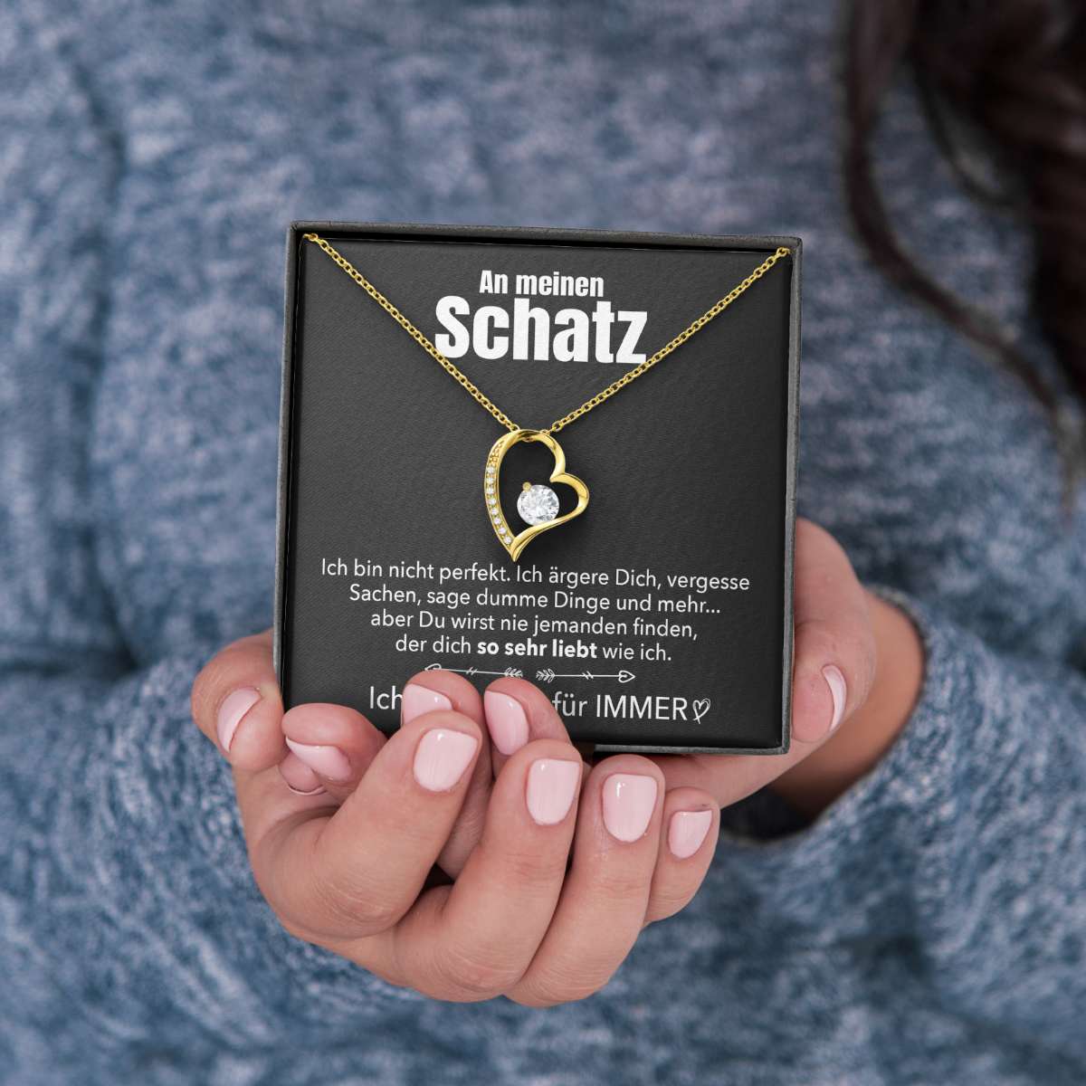 14k Weißgold Ausführung Herz Halskette - An meinen Schatz - Elegant