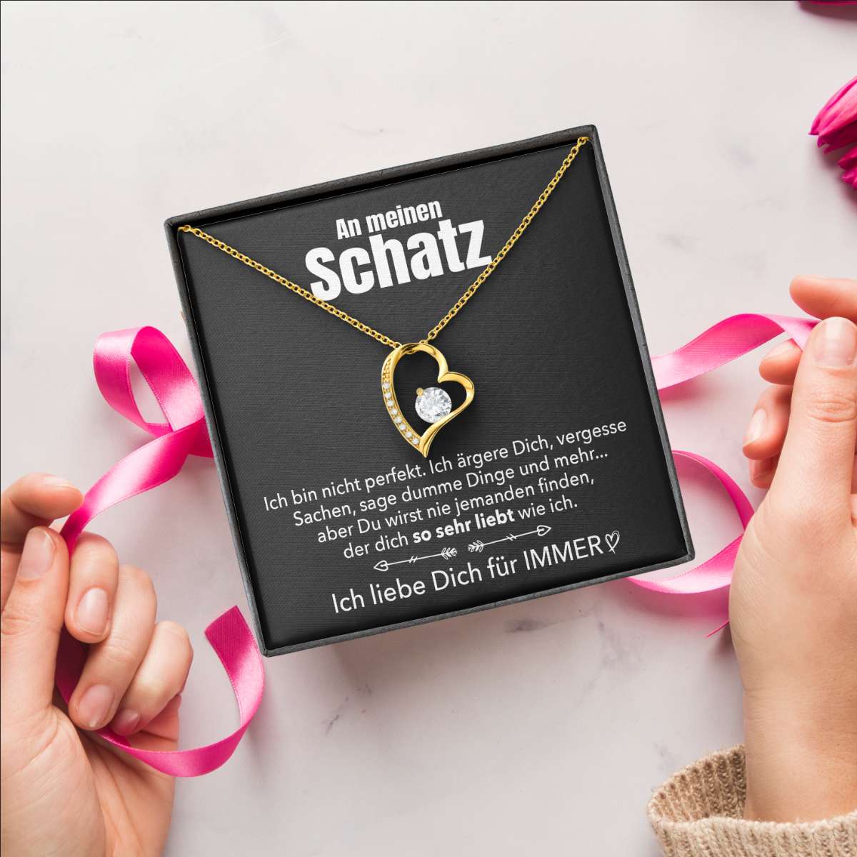 14k Weißgold Ausführung Herz Halskette - An meinen Schatz - Elegant