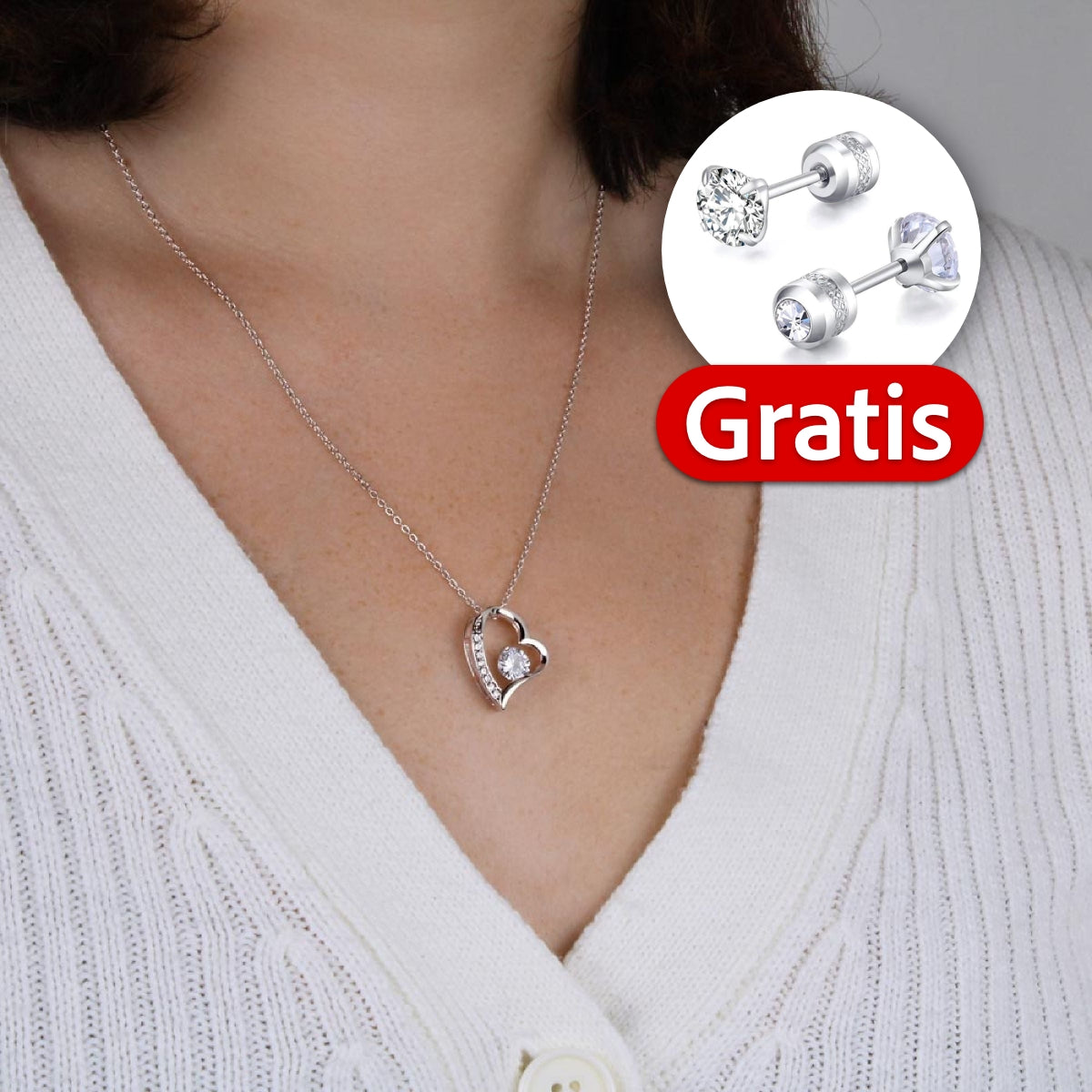 Rosenbox + GRATIS Ohrringe - Weißgold Ausführung Herz Halskette - An meinen Schatz