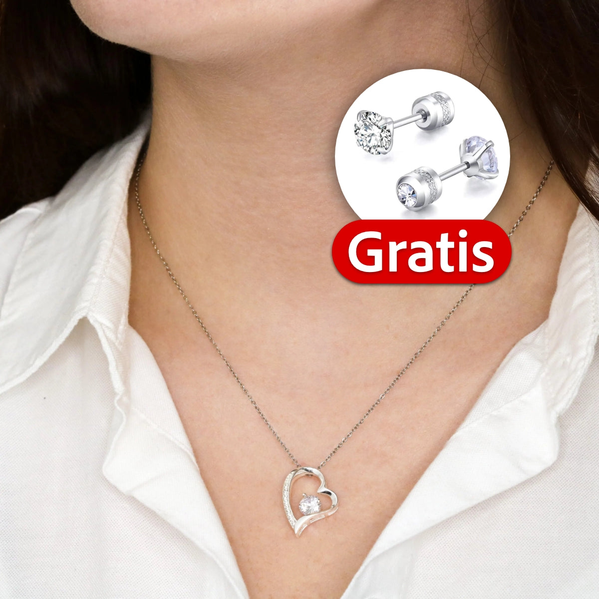 Rosenbox + GRATIS Ohrringe - Weißgold Ausführung Herz Halskette - An meinen Schatz