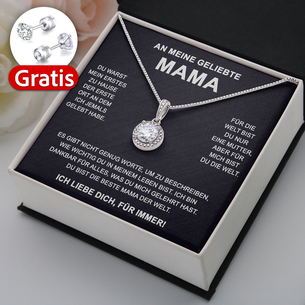 14k Weißgold Ausführung Kreis-Halskette + GRATIS Ohrringe - An meine geliebte Mama