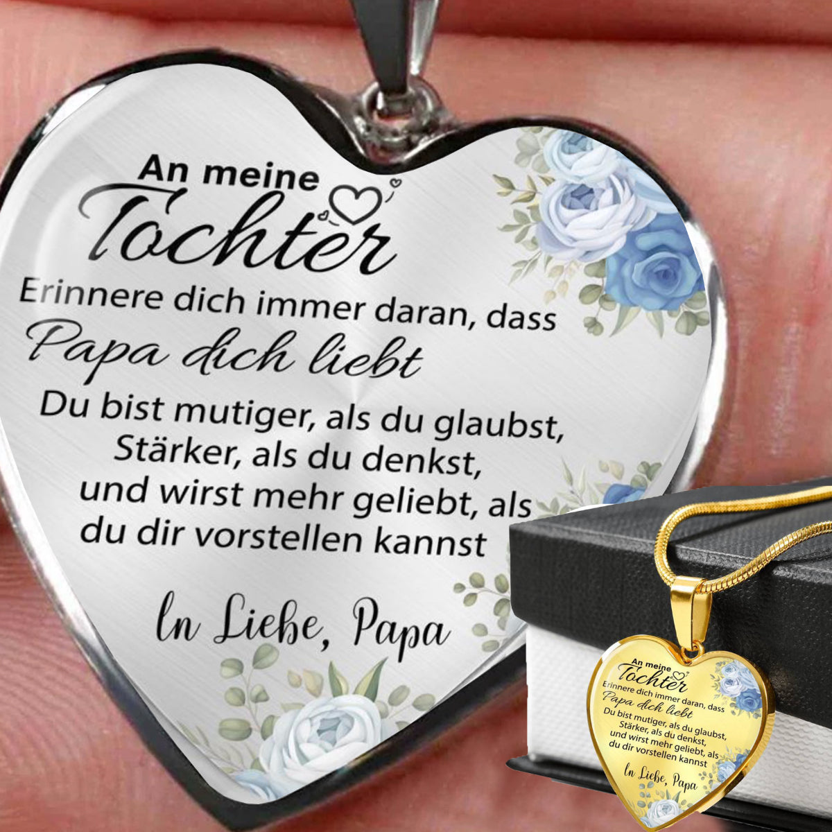 Herz-Halskette - An meine Tochter von Papa - Mutig