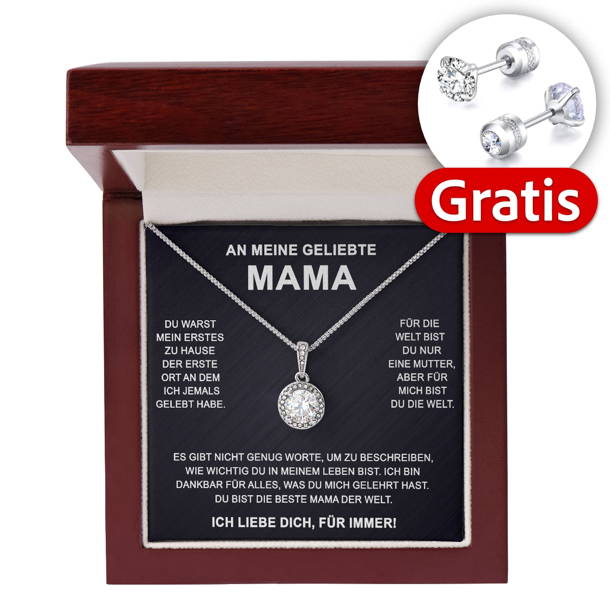 14k Weißgold Ausführung Kreis-Halskette + GRATIS Ohrringe - An meine geliebte Mama