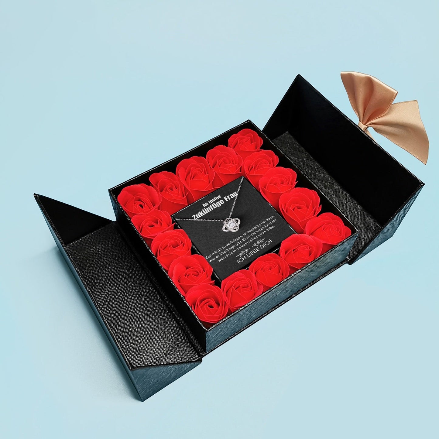 Aufklappbare Rosenbox mit 14k Weißgold Ausführung Halskette - An meine zukünftige Frau